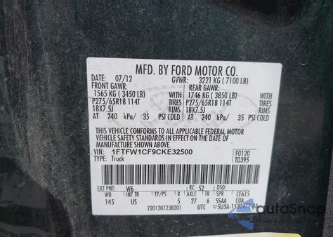 2012 Ford F-150 Xlt from USA, damaged, VIN 1FTFW1CF9CKE32500